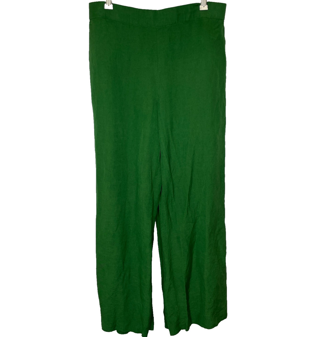 Women's Large Tall Ann Taylor Green Pull On Linen Blend Pants